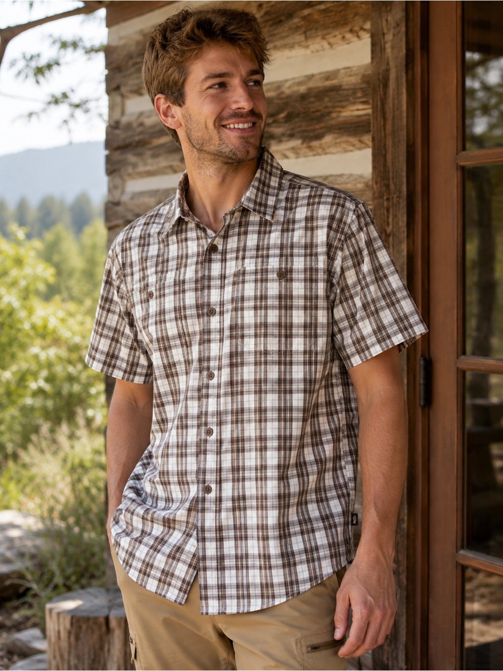 The North Face Men's Short-Sleeve Plaid Button-Down Shirt - Brown & White Size X